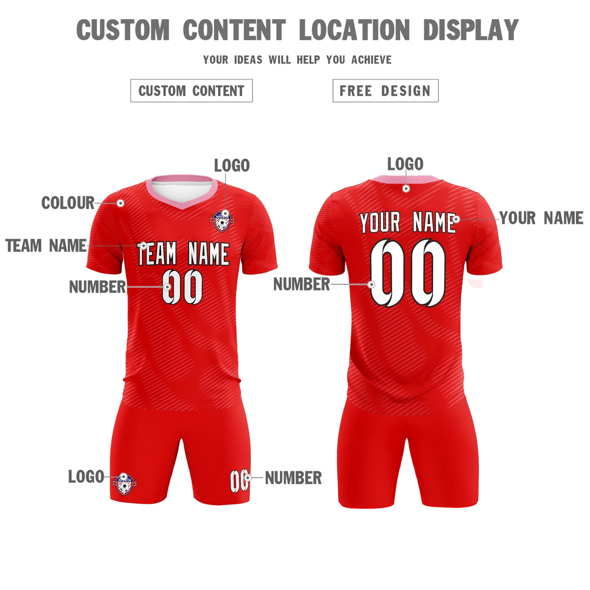 Custom Red Light Pink Training Uniform For Men Soccer Sets Jersey