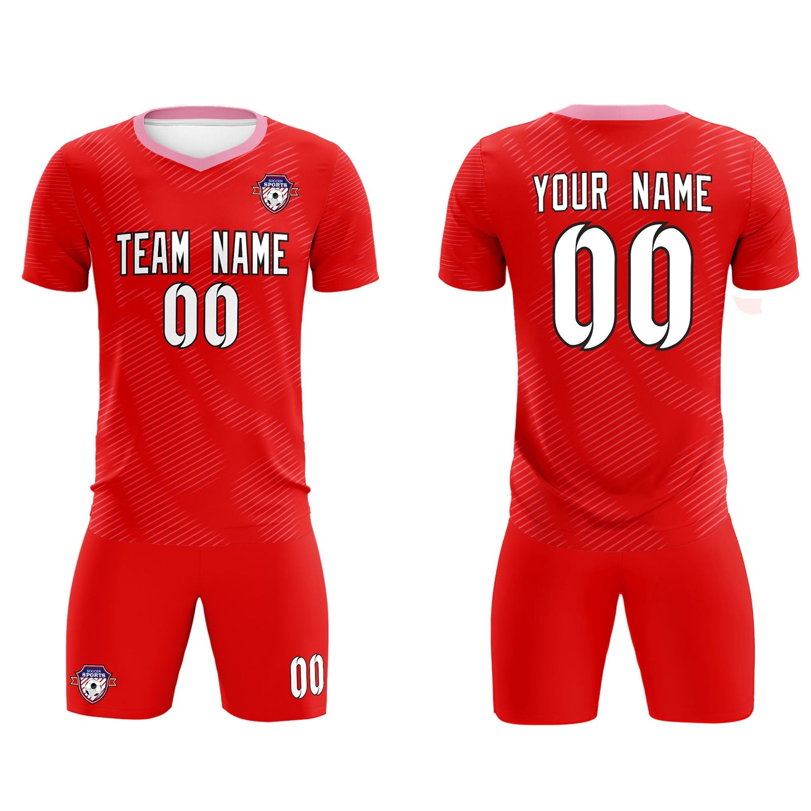 Custom Red Light Pink Training Uniform For Men Soccer Sets Jersey