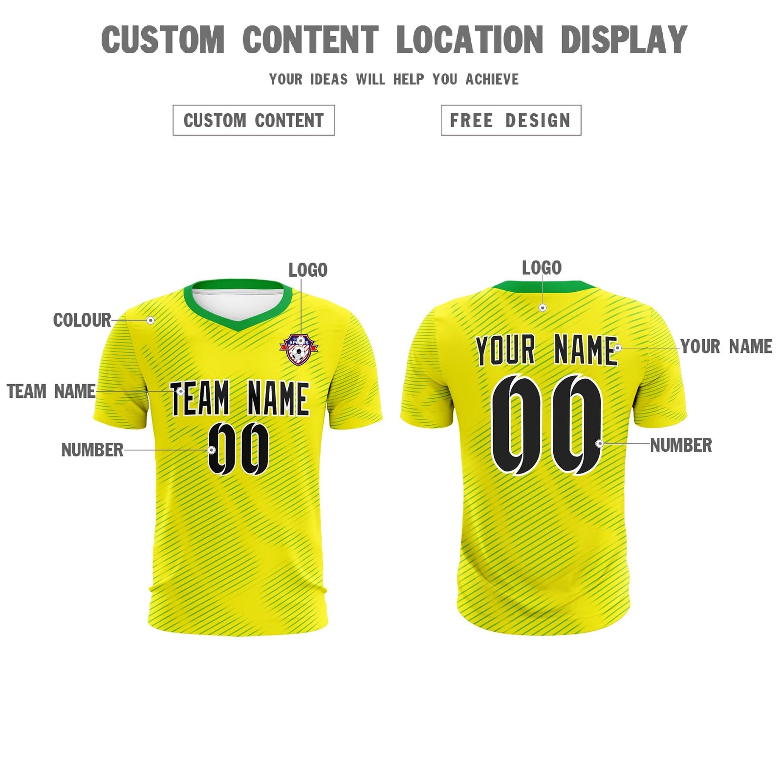 Custom Gold Kelly Green Training Uniform For Men Football Sets Jersey