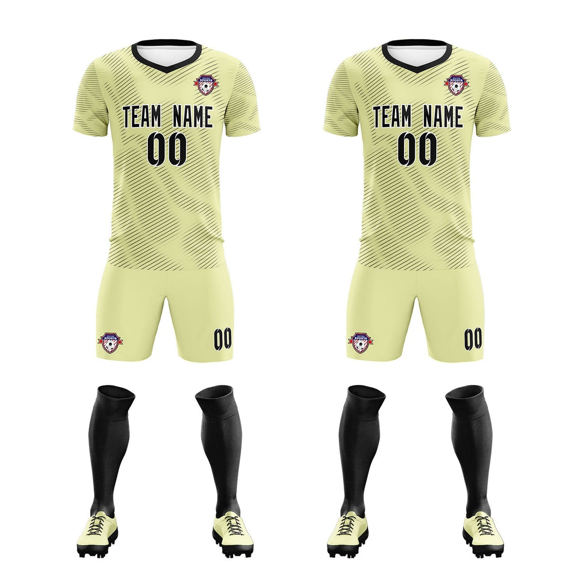 Custom Cream Black Training Uniform For Men Football Sets Jersey