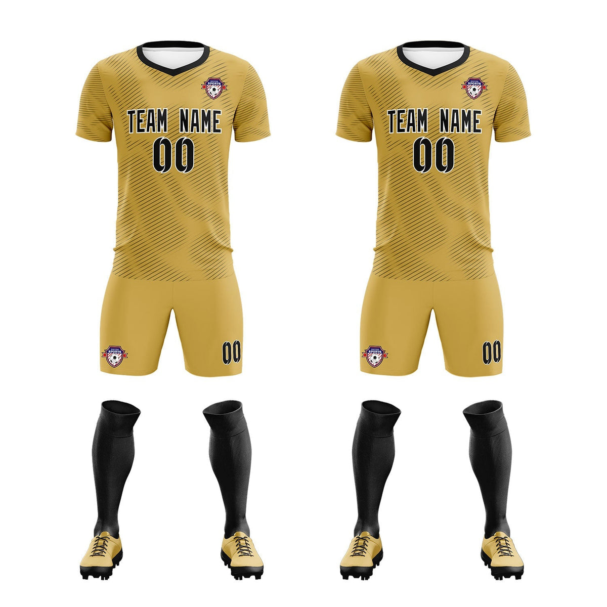 Custom Old Gold Black Training Uniform For Men Football Sets Jersey