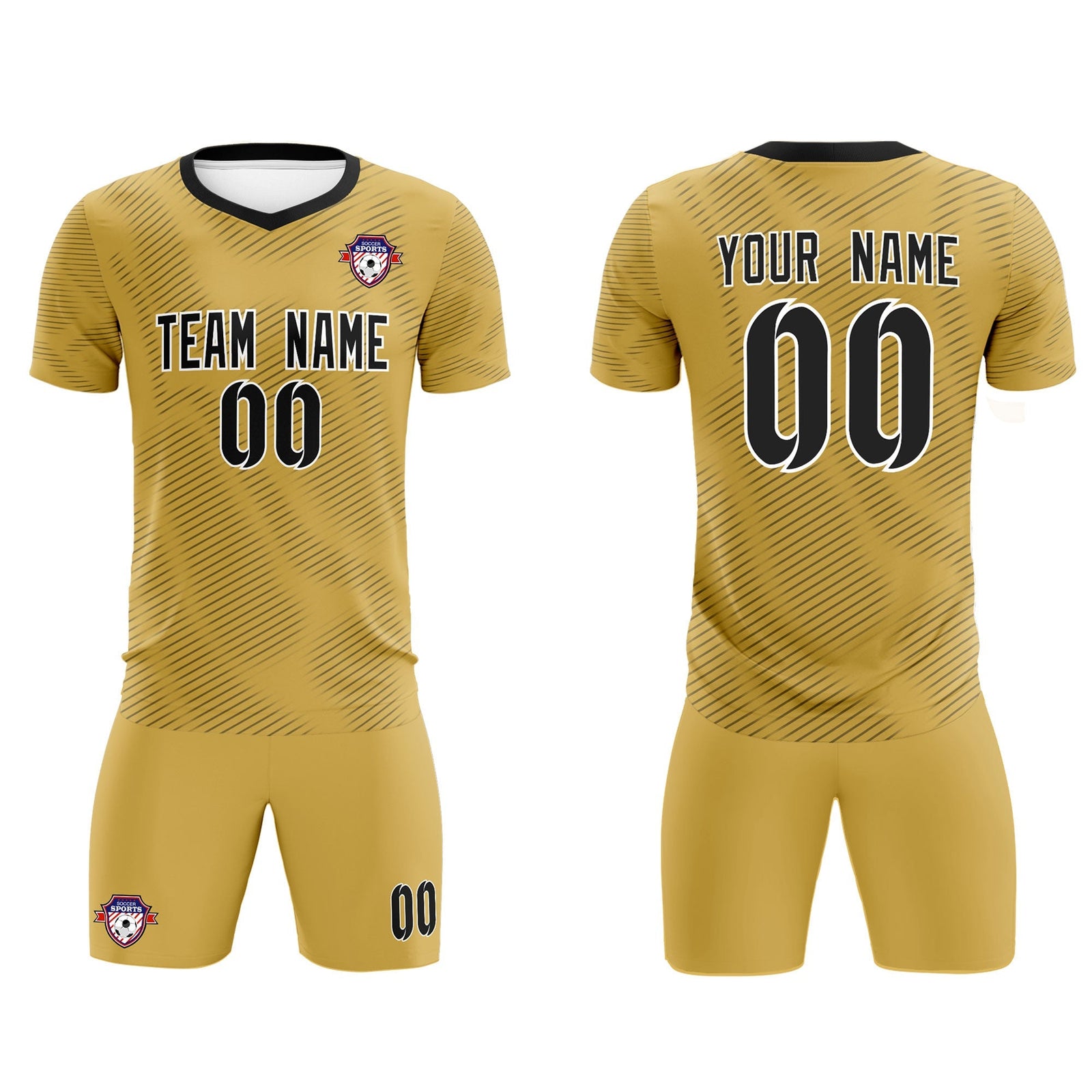 Custom Old Gold Black Training Uniform For Men Soccer Sets Jersey