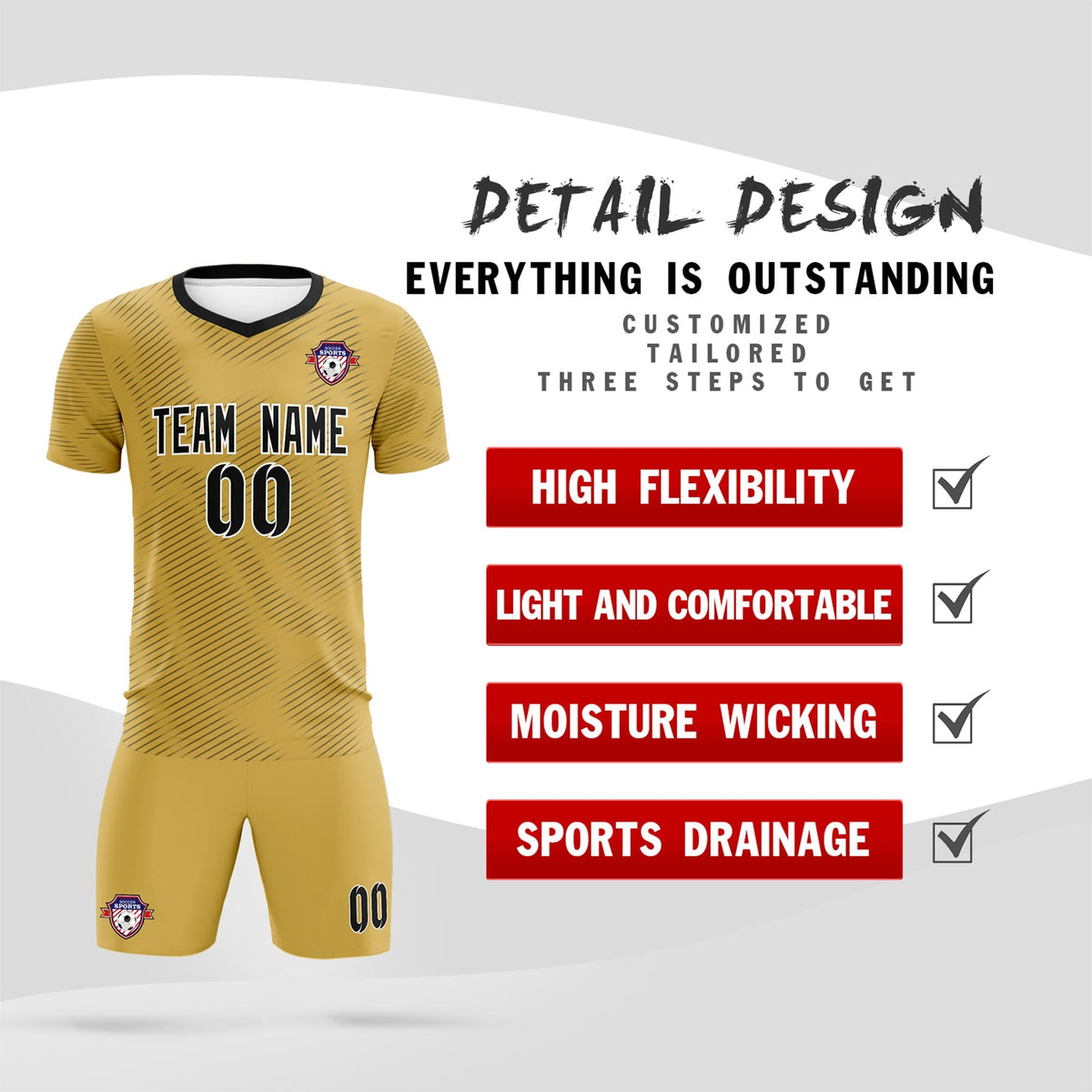 Custom Old Gold Black Training Uniform For Men Football Sets Jersey