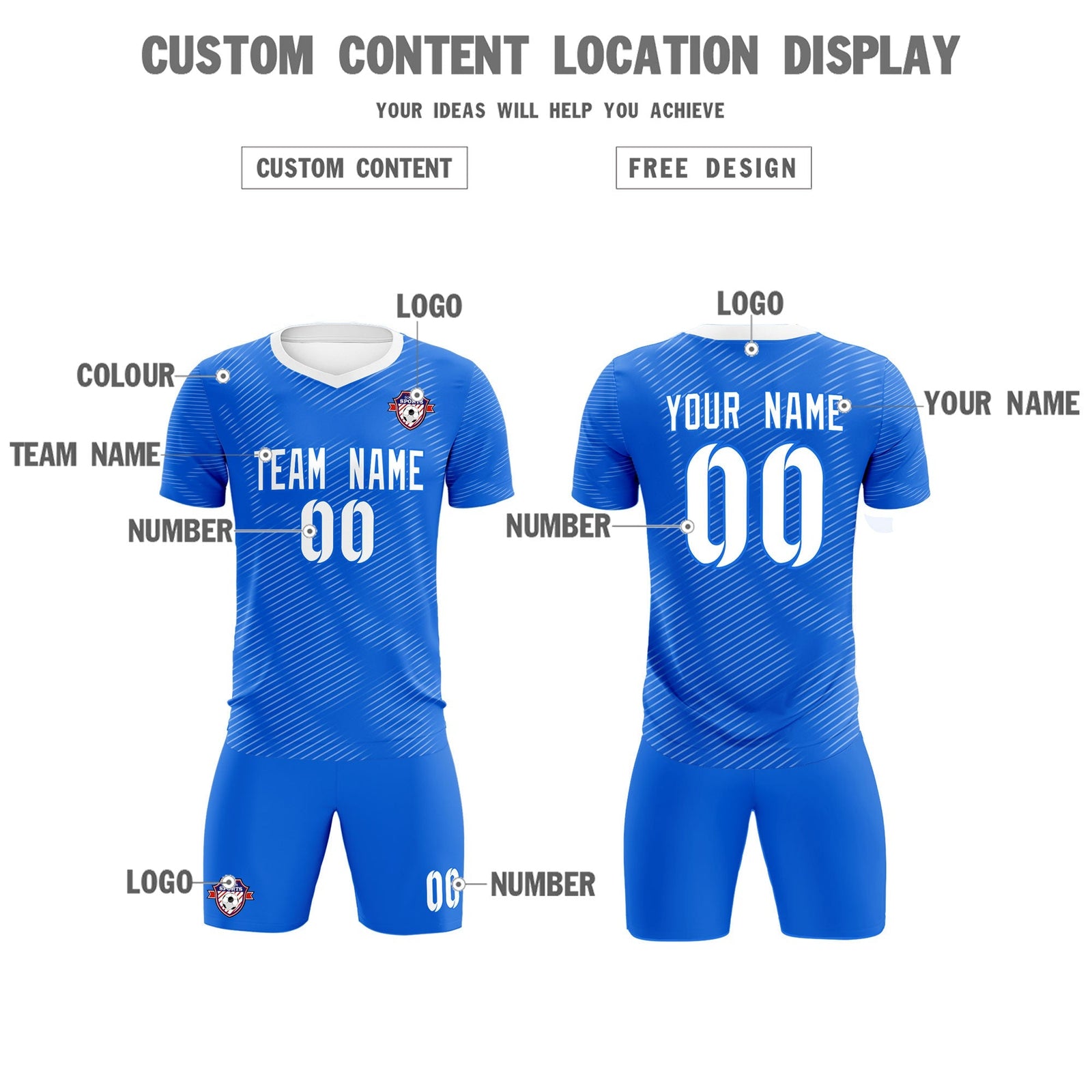 Custom Royal White Training Uniform For Men Football Sets Jersey