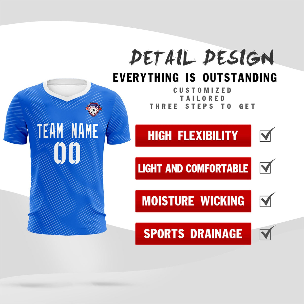 Custom Royal White Training Uniform For Men Soccer Sets Jersey