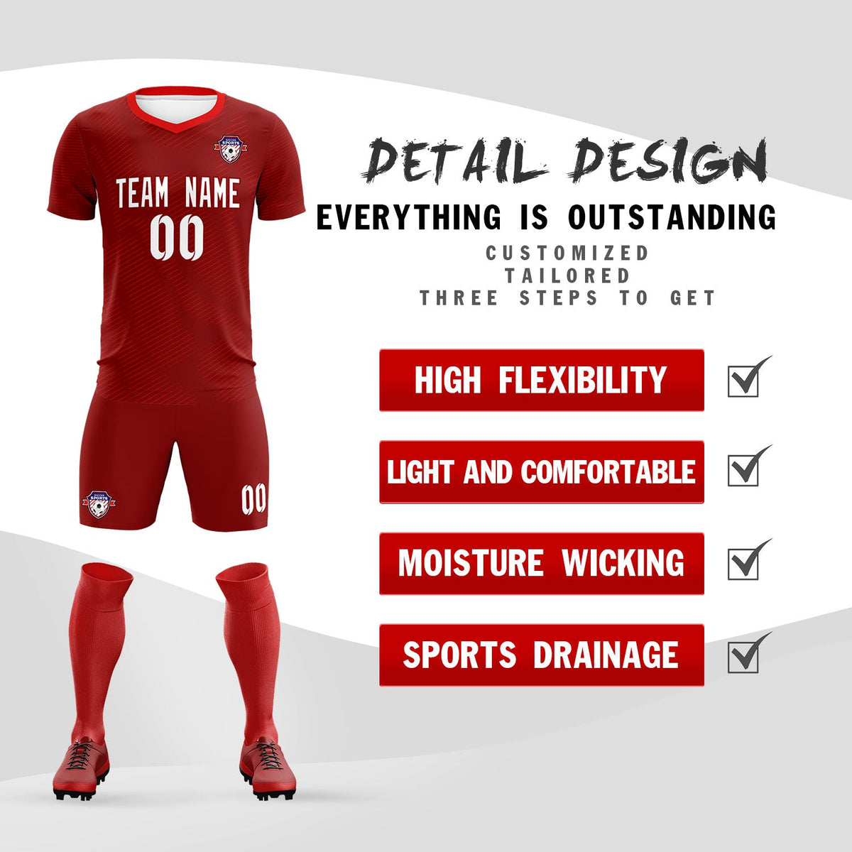 Custom Crimson Red Training Uniform For Men Football Sets Jersey