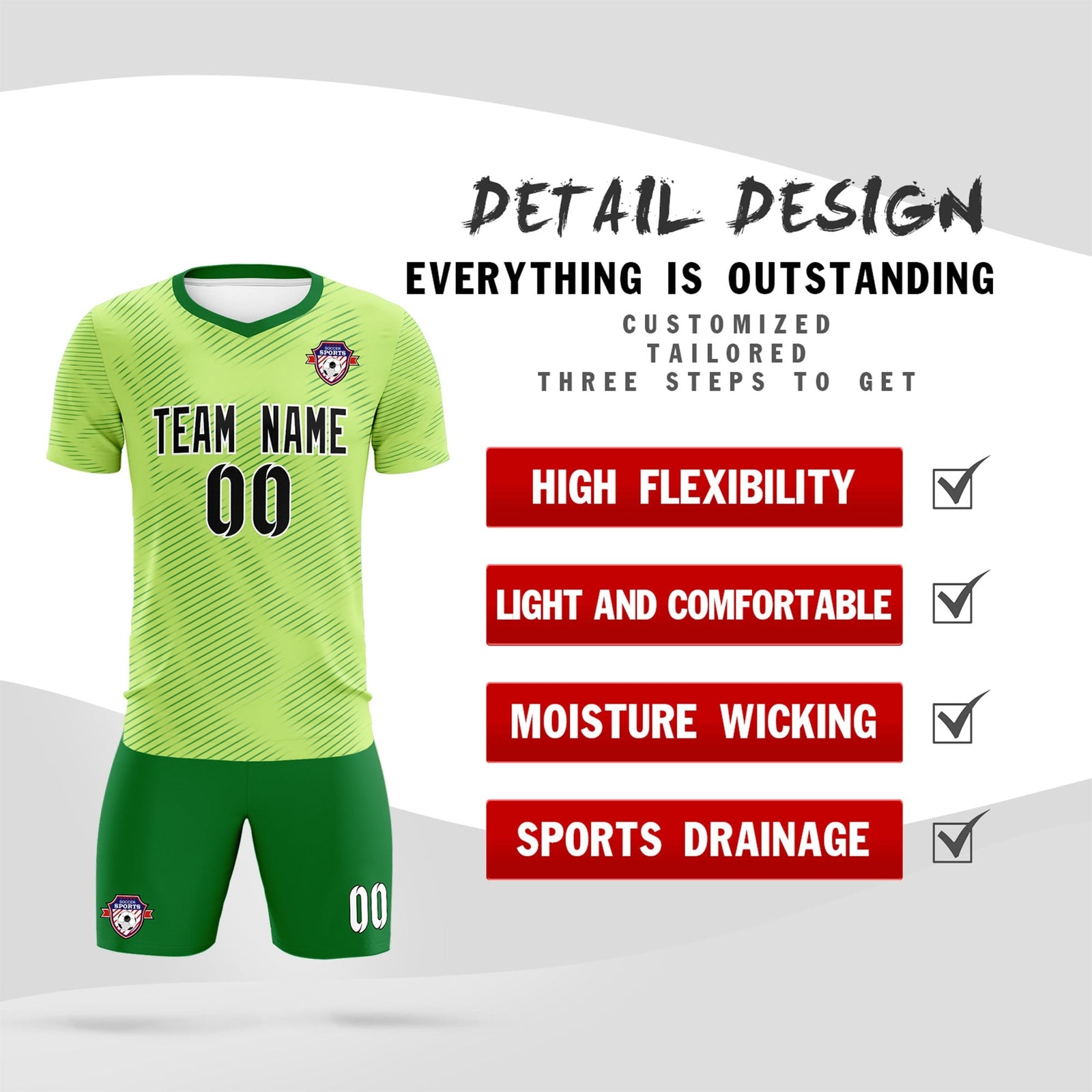 Custom Green Kelly Green Training Uniform For Men Soccer Sets Jersey