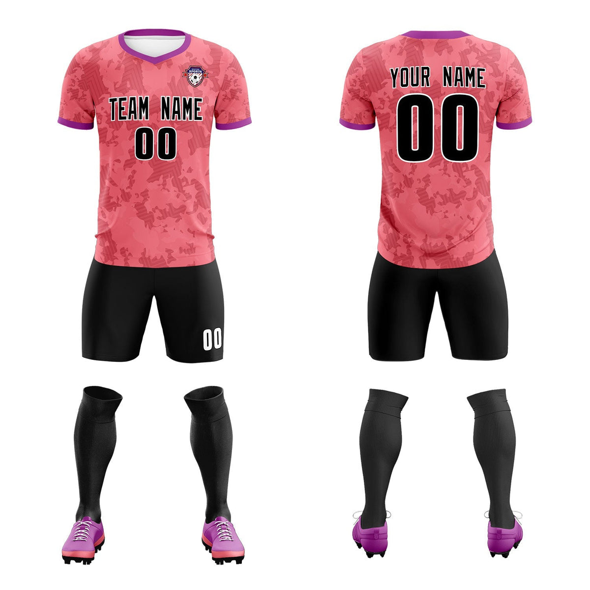 Custom Light Red Camo sports Soccer Tops/Sets Jersey