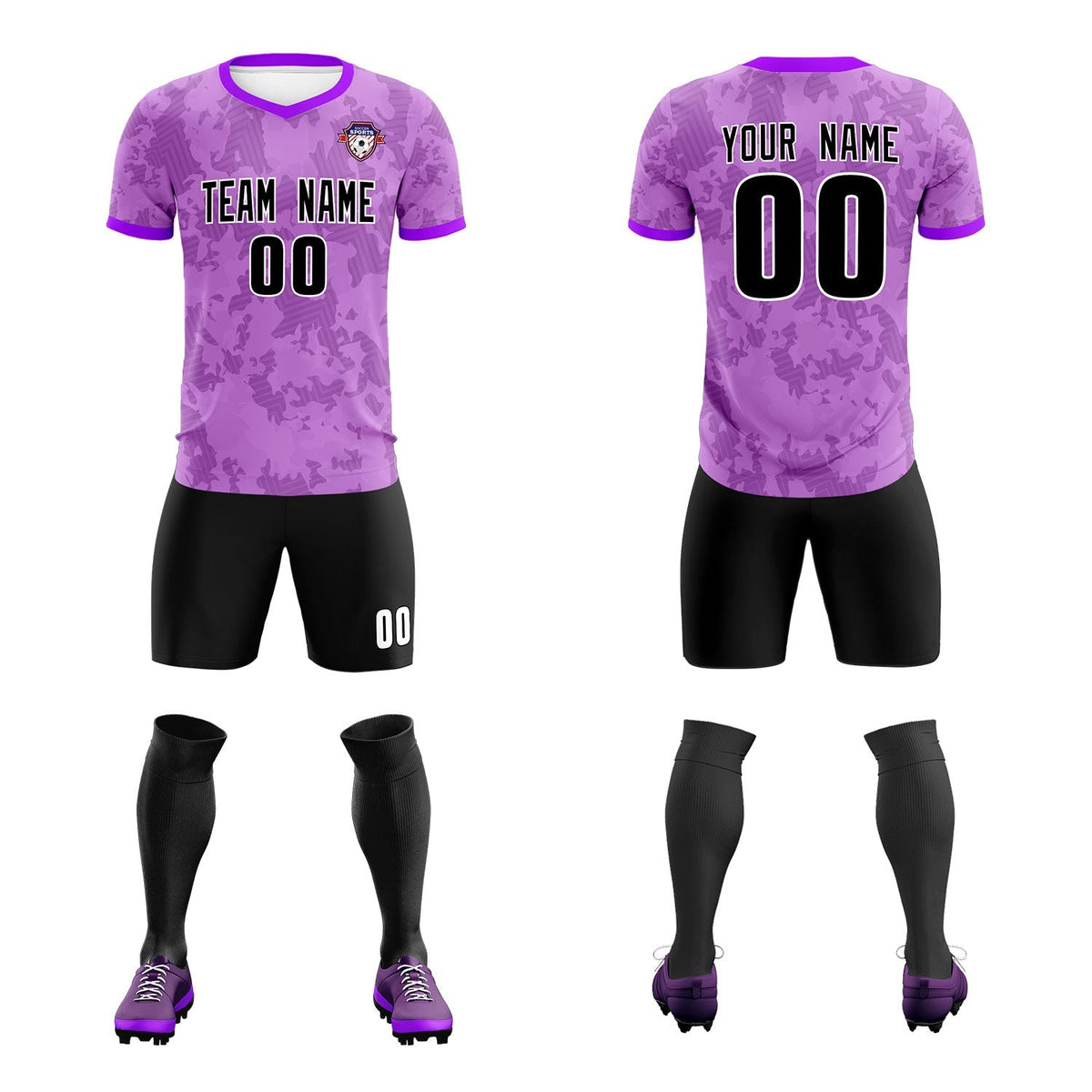 Custom Light Purple Camo sports Soccer Tops/Sets Jersey