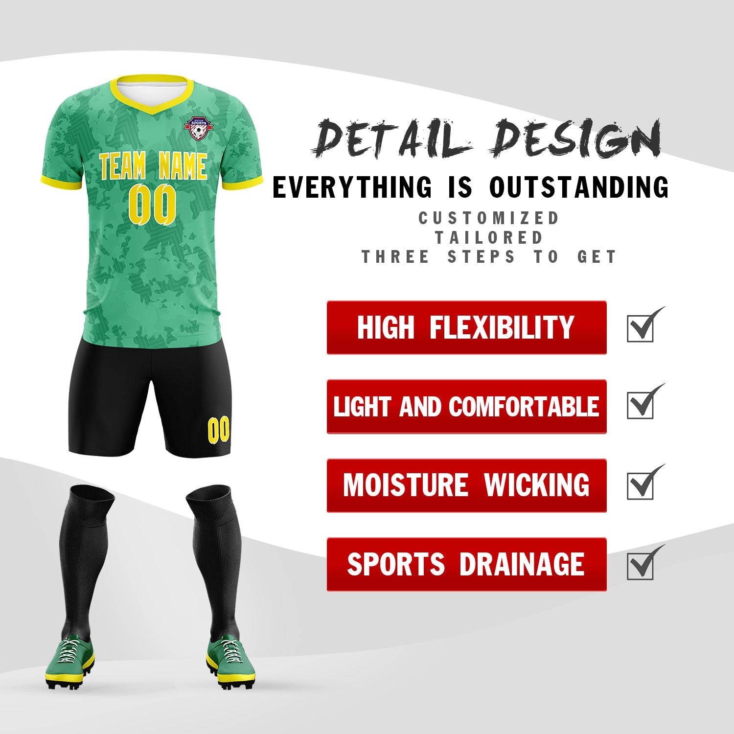 Custom Green Camo sports Soccer Tops/Sets Jersey