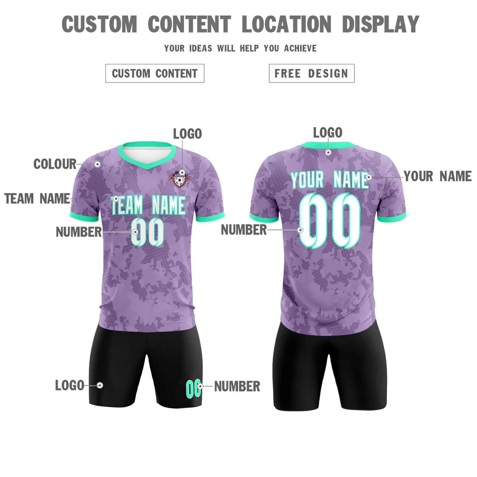 Custom Light Purple Camo sports Soccer Tops/Sets Jersey