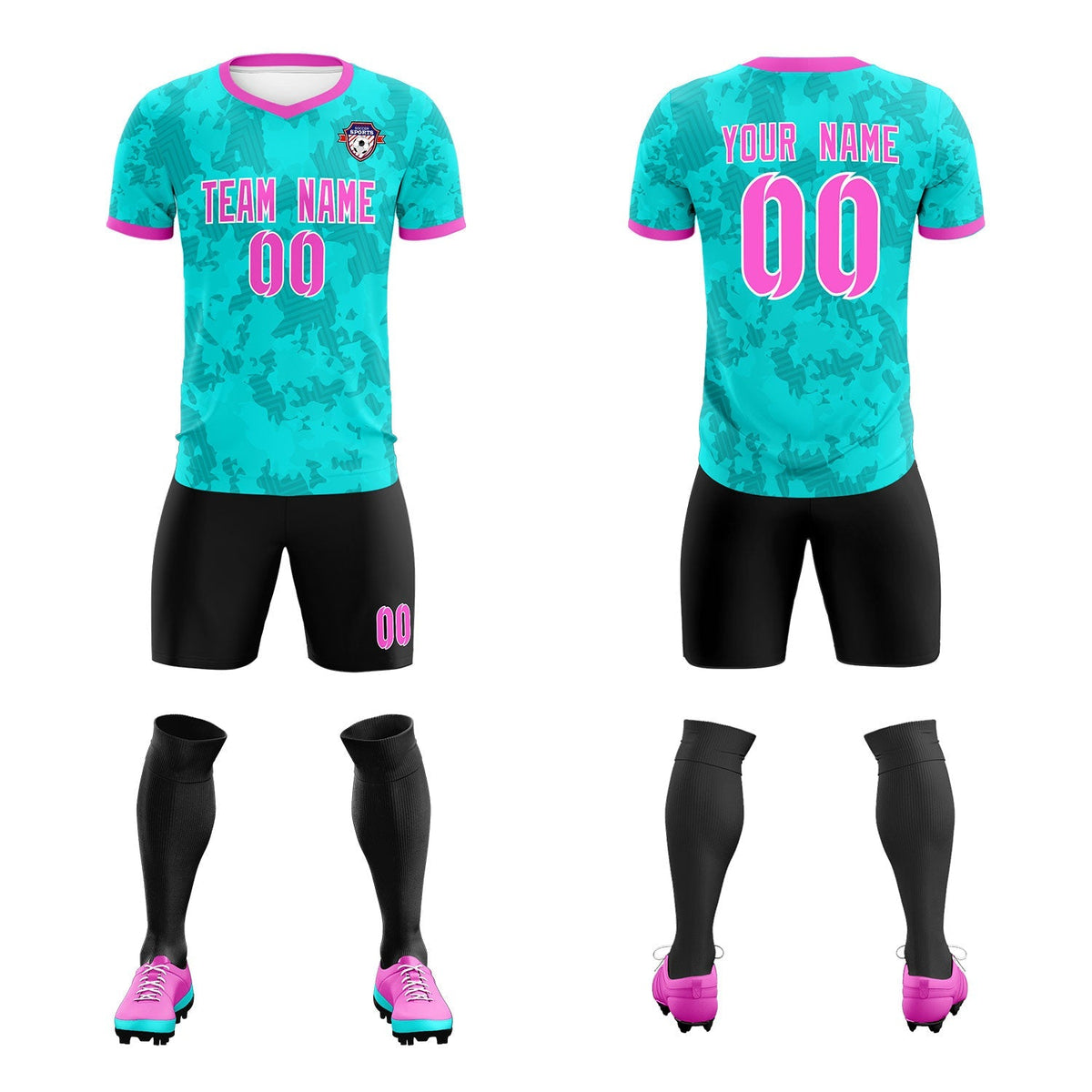 Custom Aqua Camo sports Soccer Tops/Sets Jersey