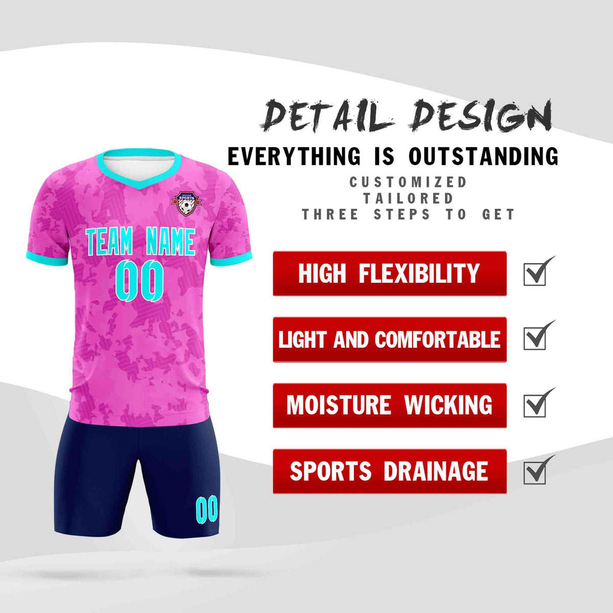 Custom Pink Camo sports Soccer Tops/Sets Jersey