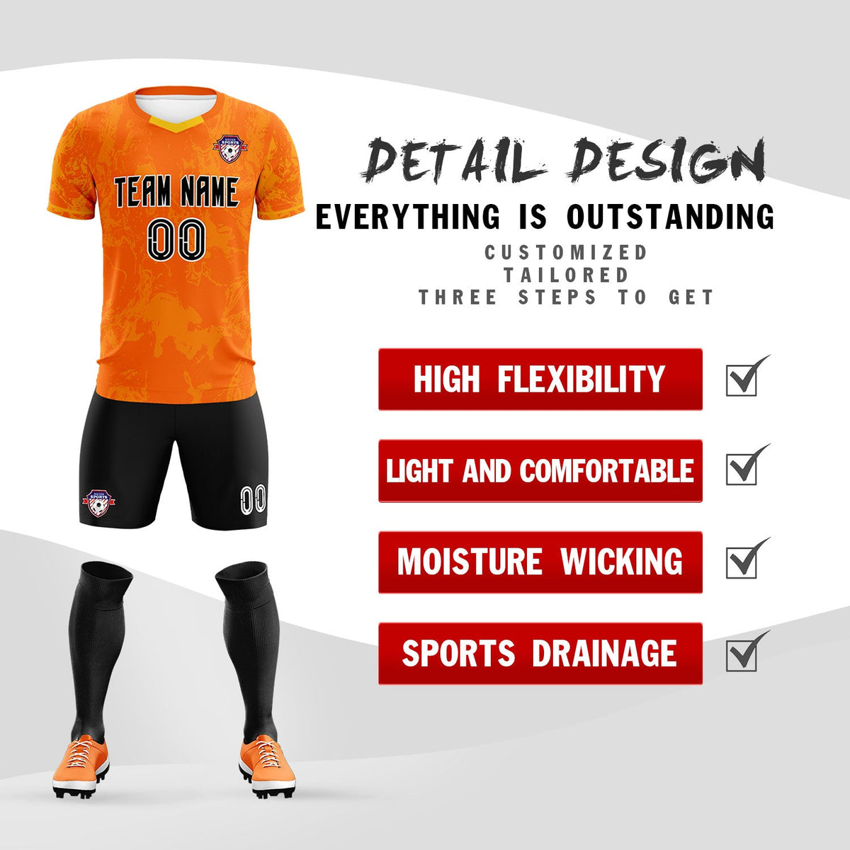 Custom Orange Classic Graffiti Pattern Sportswear Soccer Tops/Sets Jersey