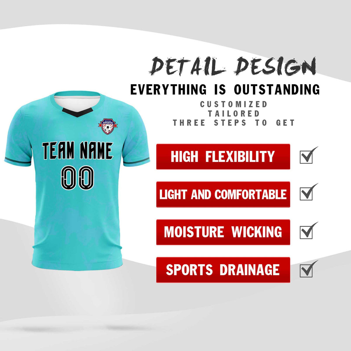 Custom Sky Blue Classic Graffiti Pattern Sportswear Soccer Tops/Sets Jersey
