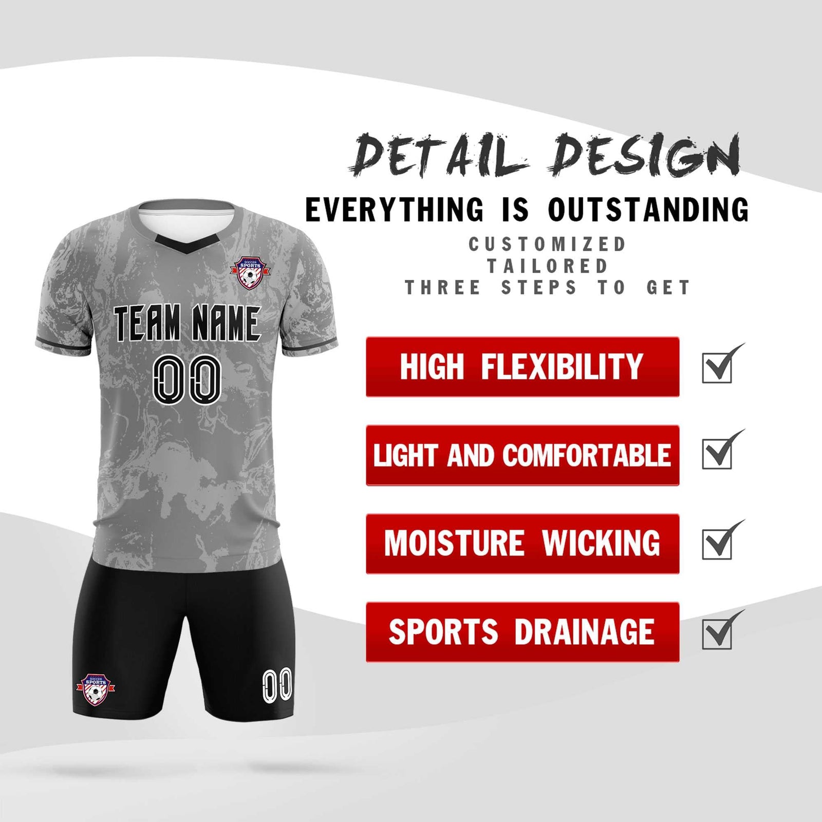 Custom Gray Classic Graffiti Pattern Sportswear Soccer Tops/Sets Jersey