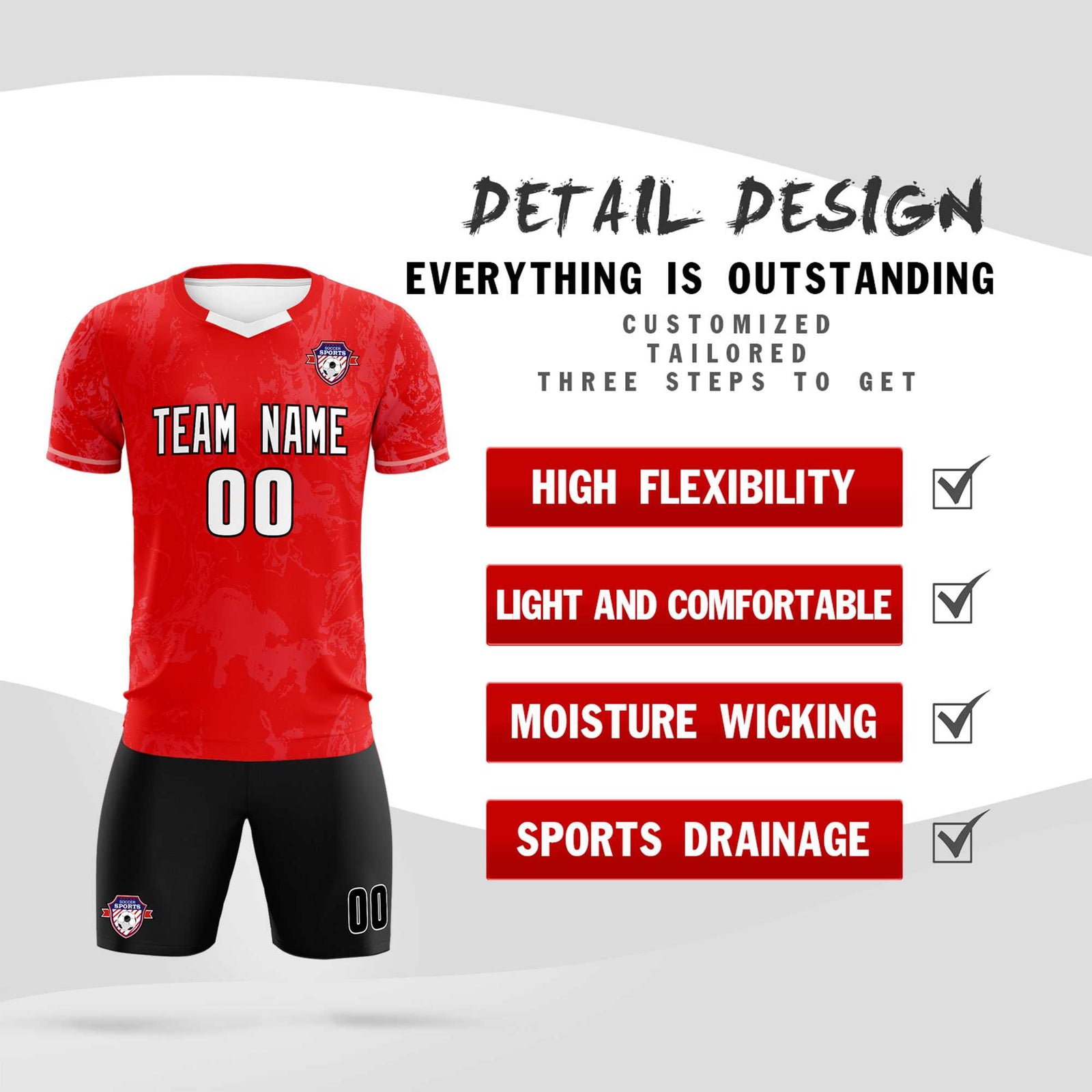 Custom Red Classic Graffiti Pattern Sportswear Soccer Tops/Sets Jersey