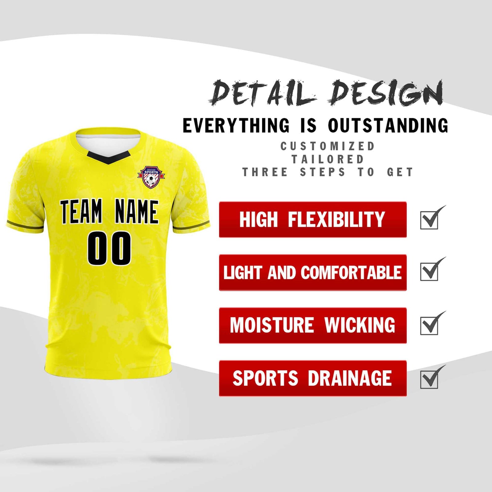 Custom Yellow Classic Graffiti Pattern Sportswear Soccer Tops/Sets Jersey