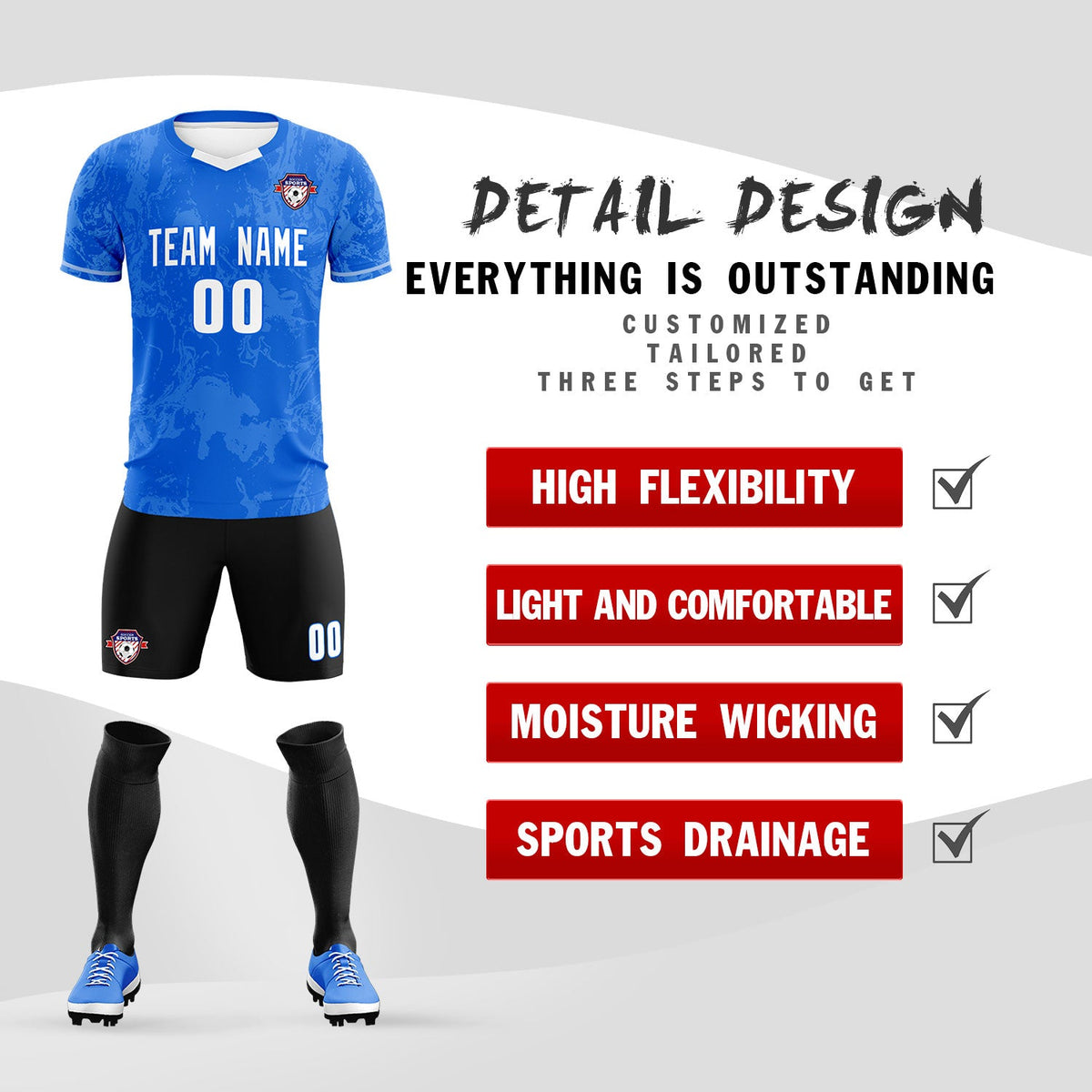 Custom Royal Classic Graffiti Pattern Sportswear Soccer Tops/Sets Jersey