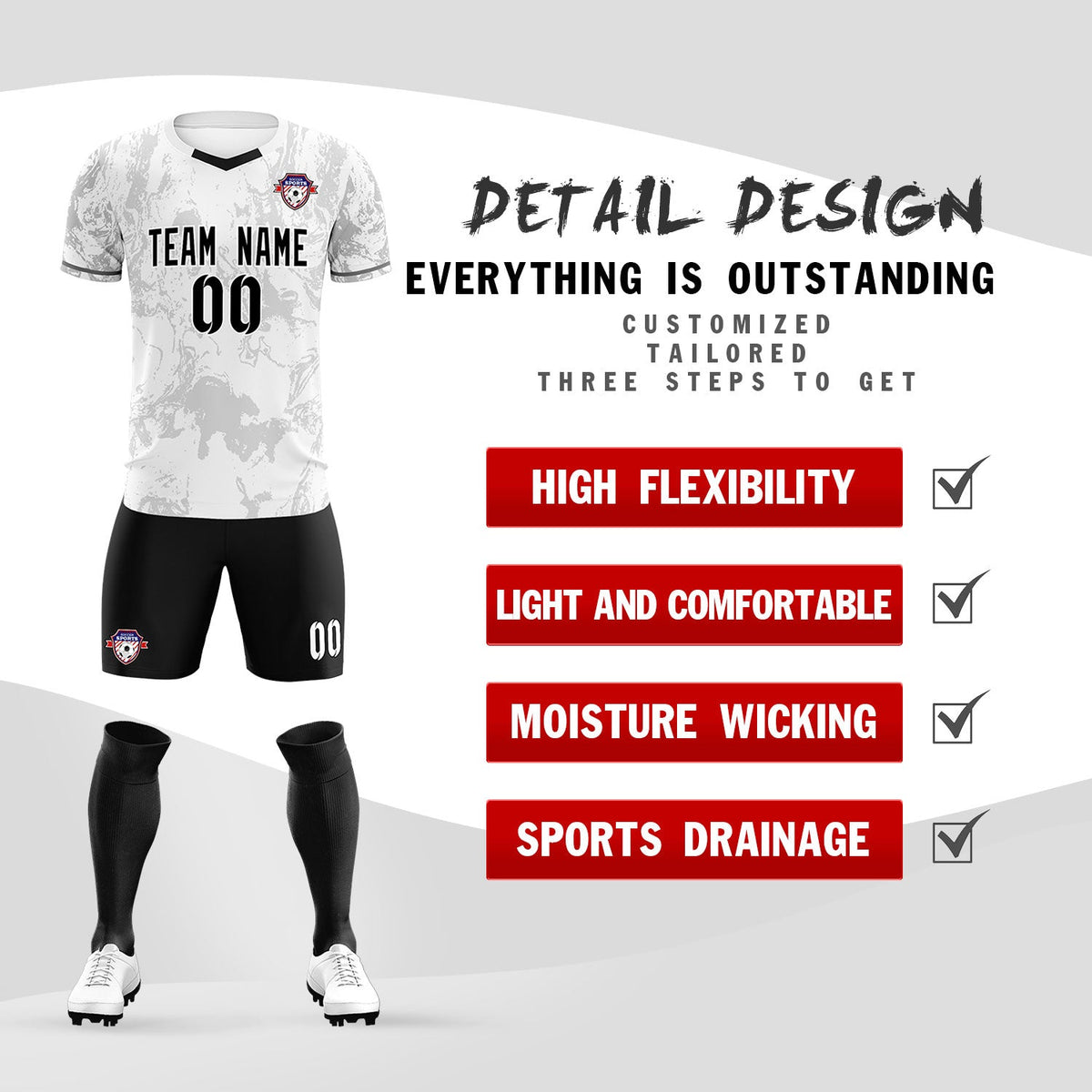 Custom White Classic Graffiti Pattern Sportswear Soccer Tops/Sets Jersey