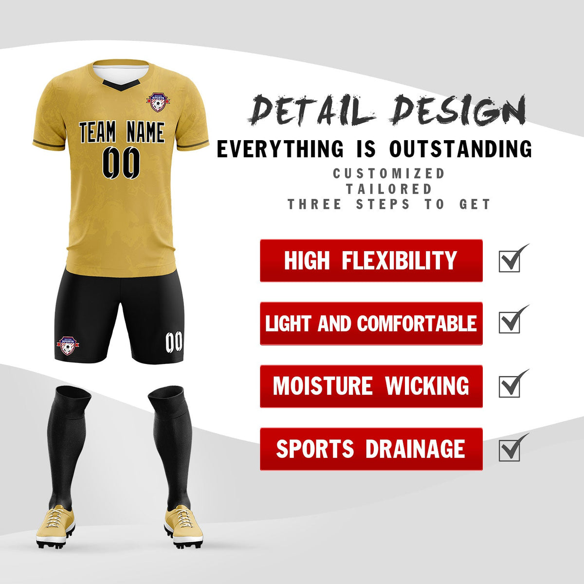 Custom Old Gold Classic Graffiti Pattern Sportswear Soccer Tops/Sets Jersey