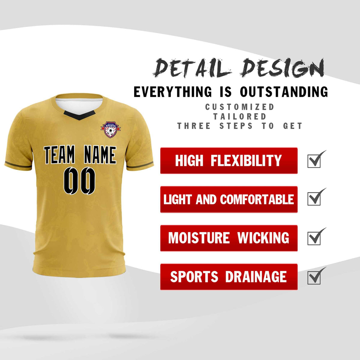 Custom Old Gold Classic Graffiti Pattern Sportswear Soccer Tops/Sets Jersey