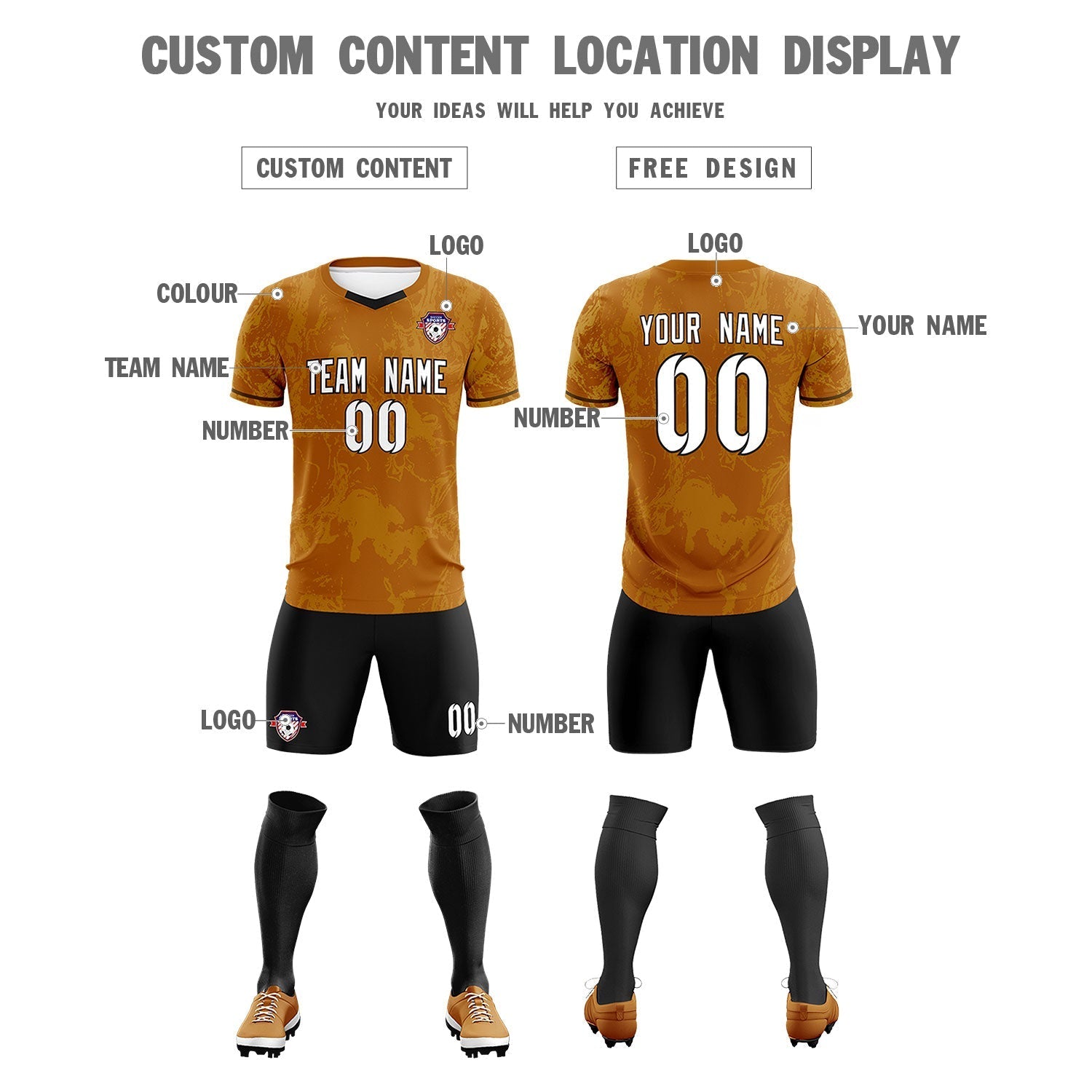 Custom Khaki Classic Graffiti Pattern Sportswear Soccer Tops/Sets Jersey