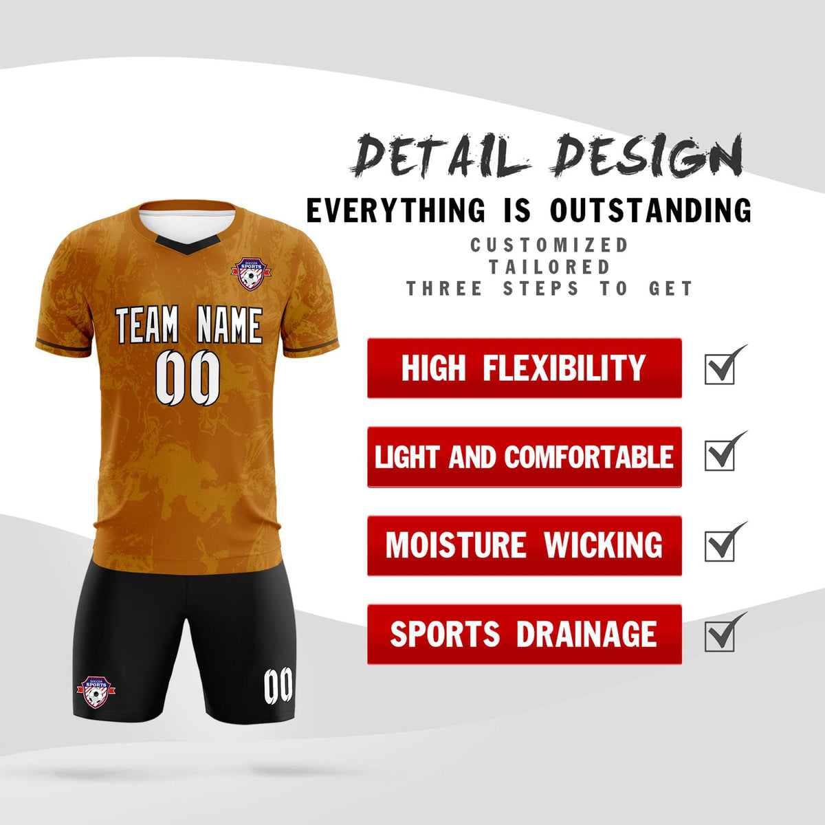 Custom Khaki Classic Graffiti Pattern Sportswear Soccer Tops/Sets Jersey