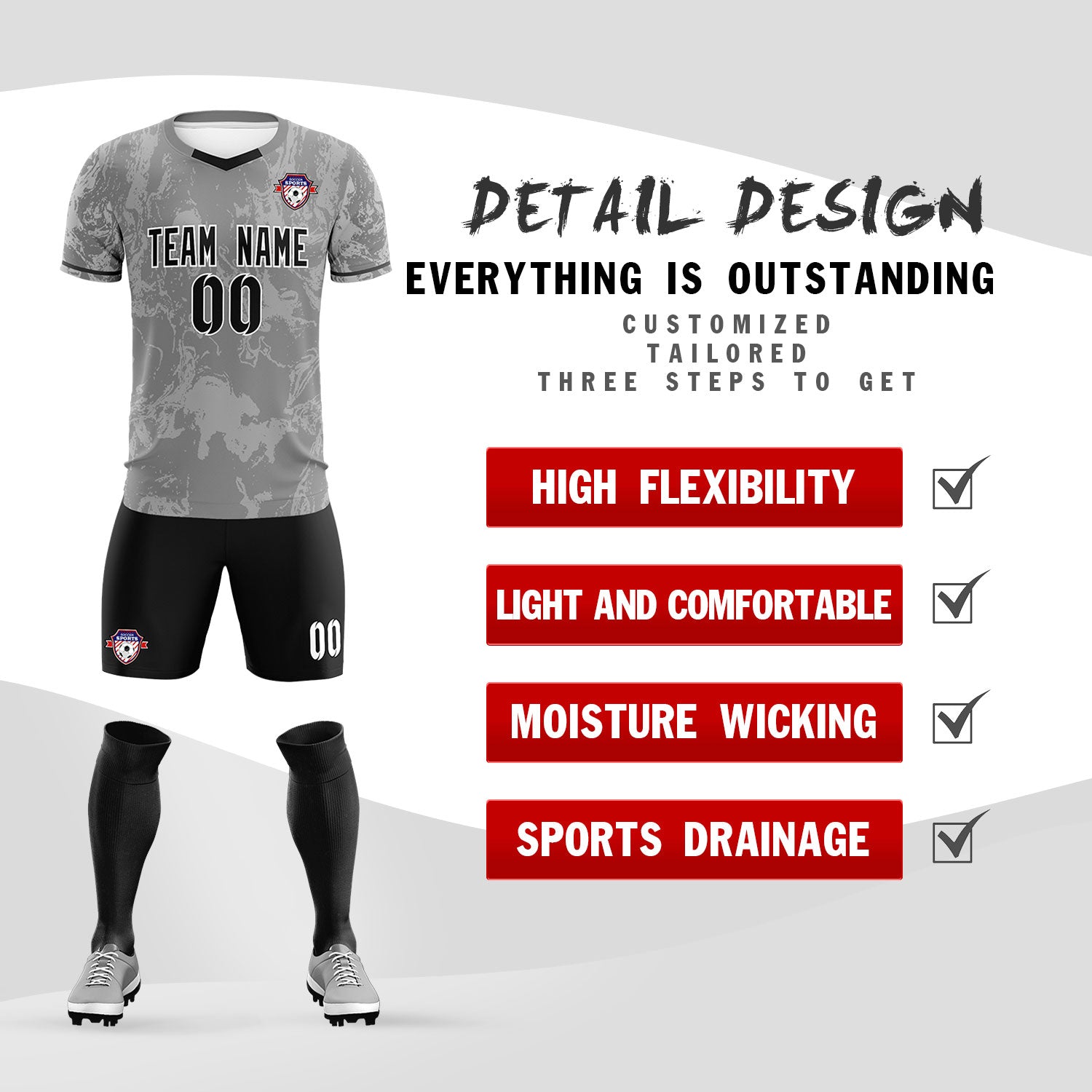 Custom Gray Classic Graffiti Pattern Sportswear Soccer Tops/Sets Jersey