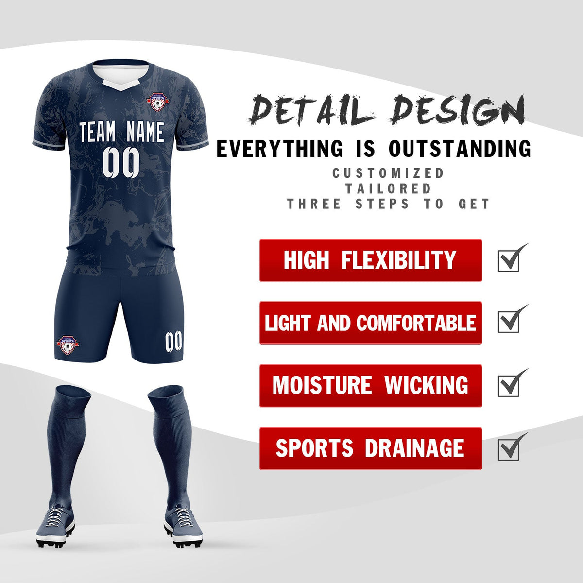 Custom Navy Classic Graffiti Pattern Sportswear Soccer Tops/Sets Jersey