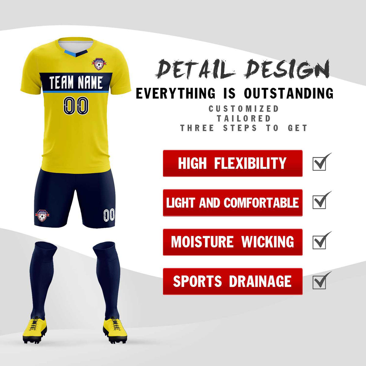 Custom Gold Classic Sports Sets Soccer Shirt Jersey