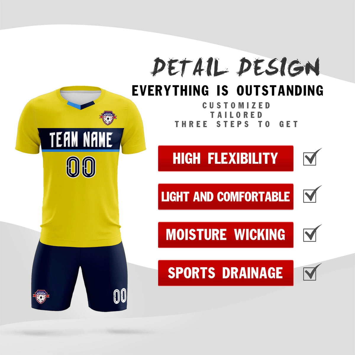 Custom Gold Classic Sports Sets Soccer Shirt Jersey