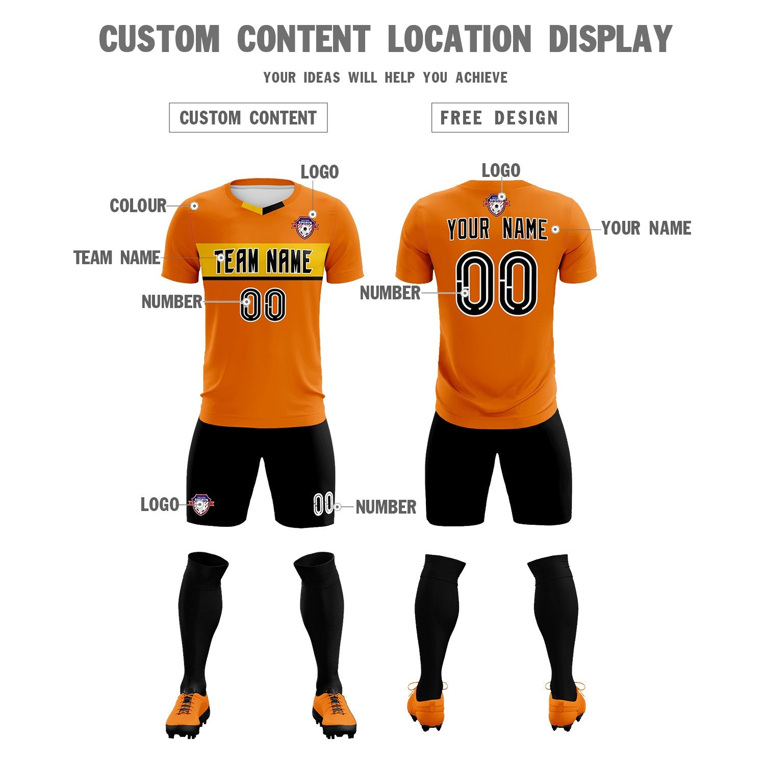 Custom Orange Classic Sports kit Football Shirt Jersey