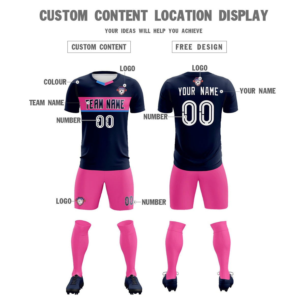 Custom Navy Classic Sports Sets Soccer Shirt Jersey