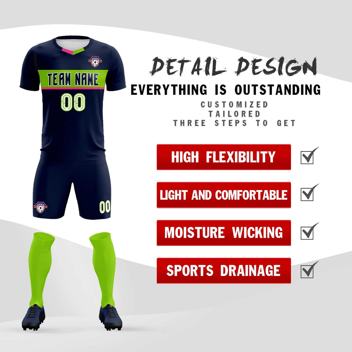 Custom Navy Classic Sports kit Football Shirt Jersey