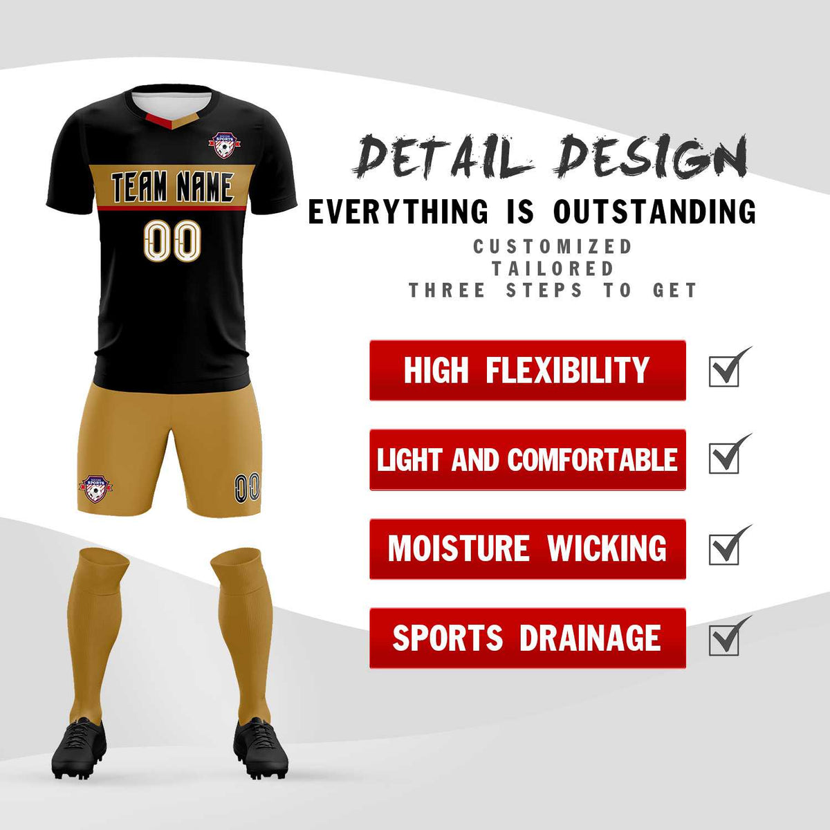 Custom Black Classic Sports Sets Soccer Shirt Jersey
