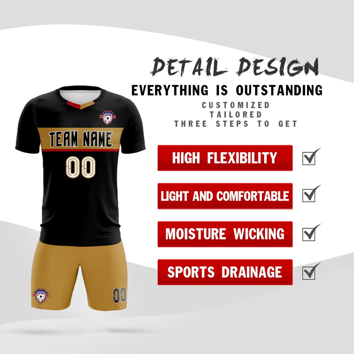 Custom Black Classic Sports Sets Soccer Shirt Jersey