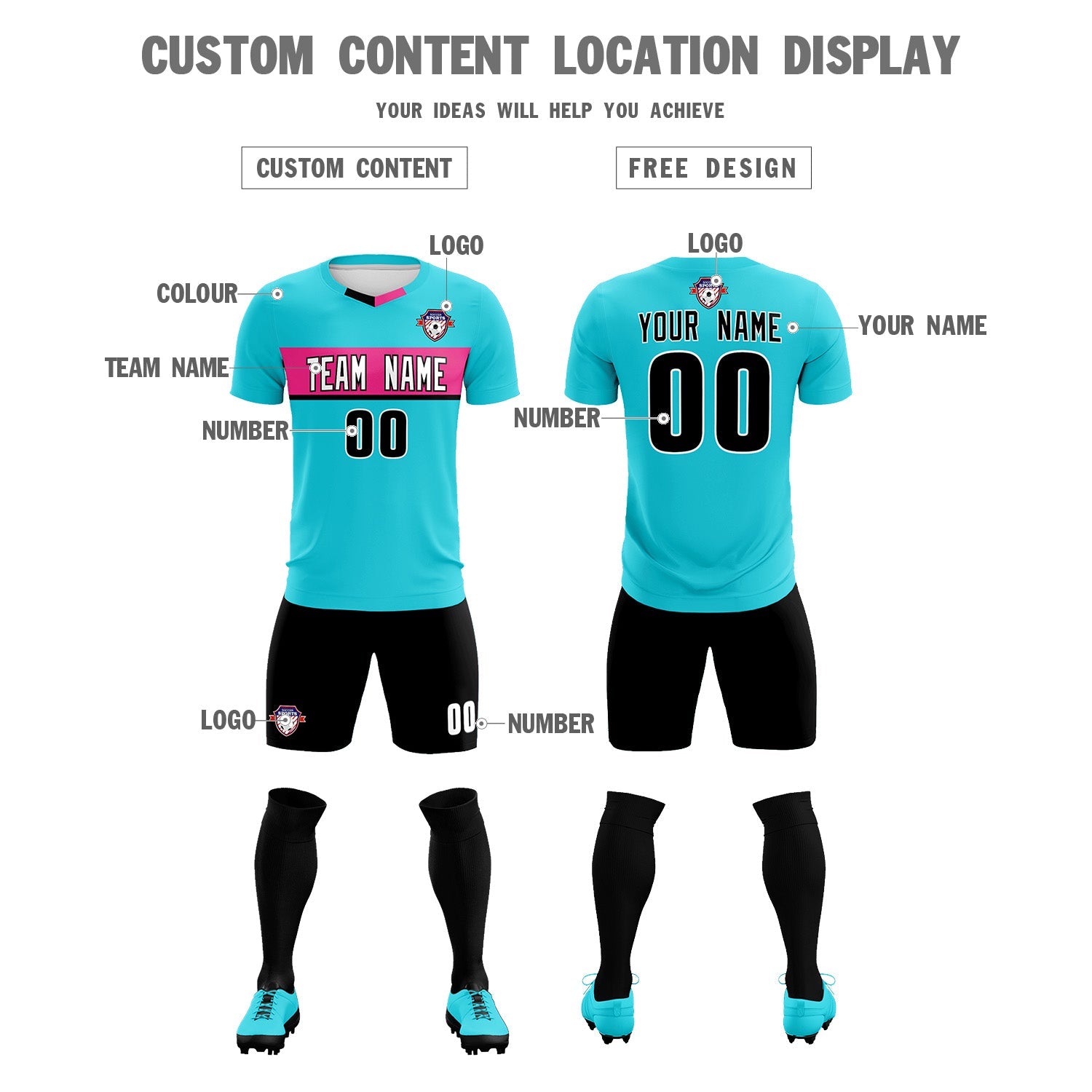 Custom Sky Blue Classic Sports Sets Soccer Shirt Jersey