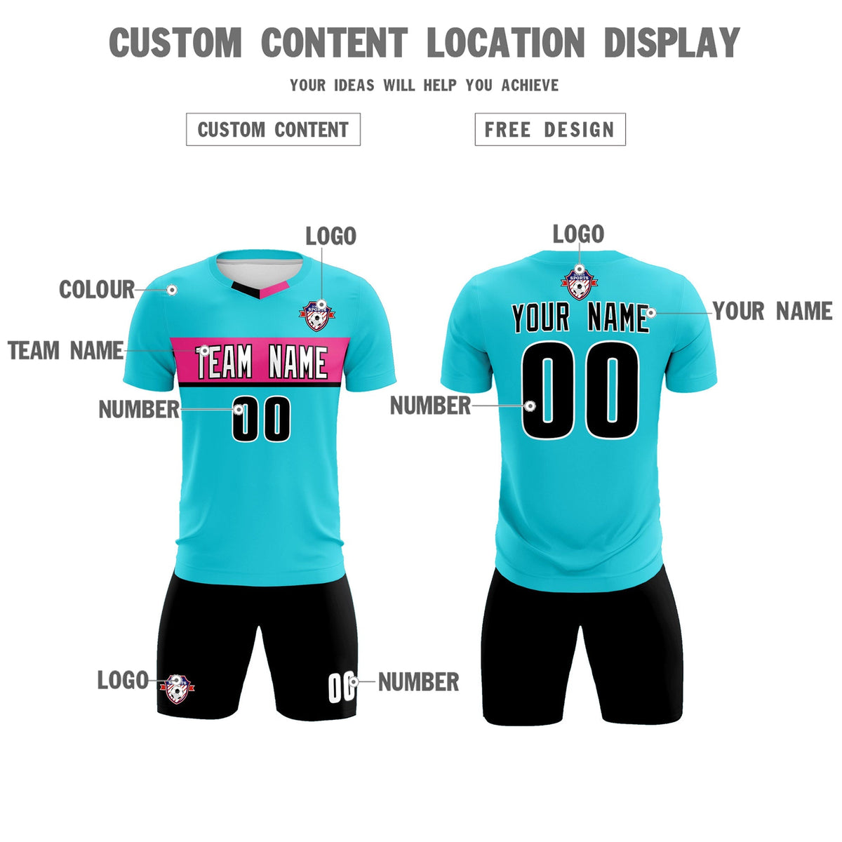 Custom Sky Blue Classic Sports Sets Soccer Shirt Jersey
