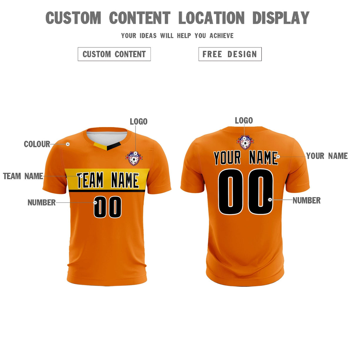 Custom Orange Classic Sports kit Football Shirt Jersey