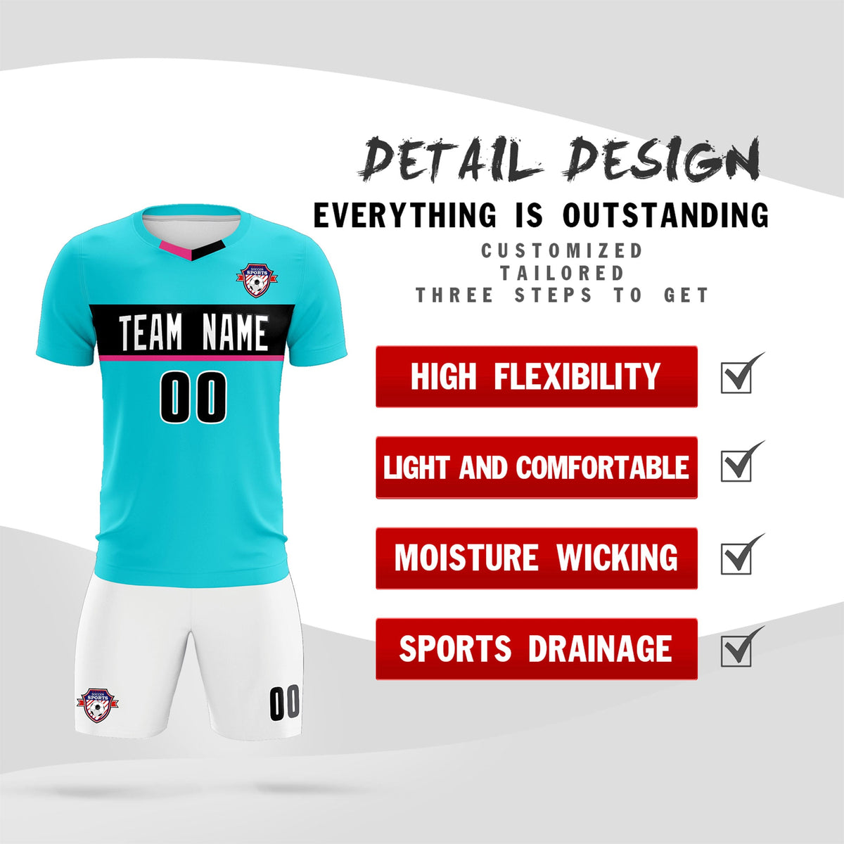 Custom Sky Blue Classic Sports Sets Soccer Shirt Jersey