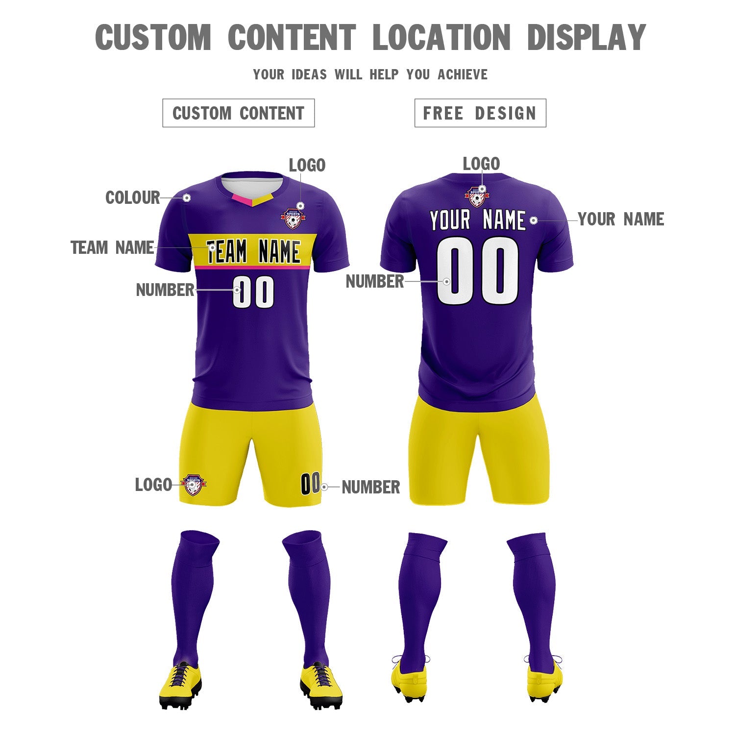 Custom Purple Classic Sports kit Football Shirt Jersey