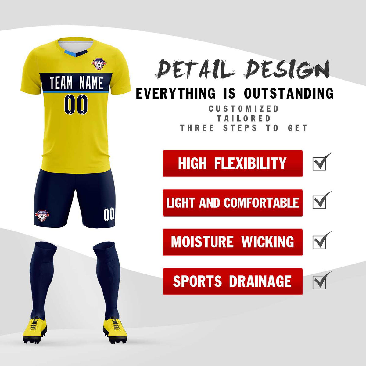Custom Gold Classic Sports Sets Soccer Shirt Jersey
