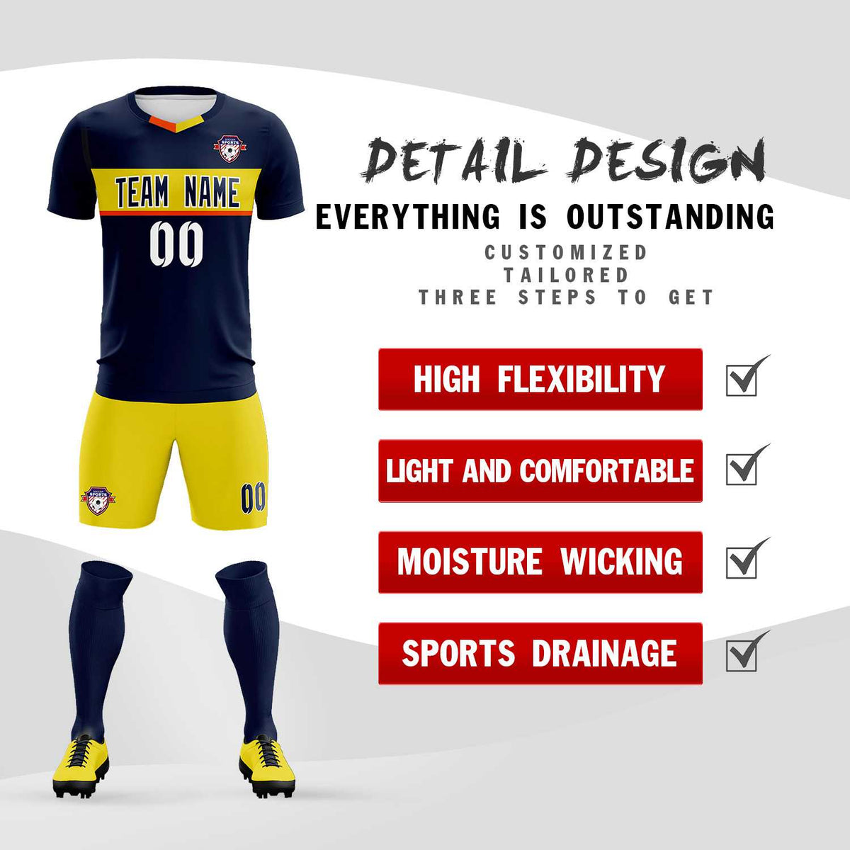 Custom Navy Classic Sports kit Football Shirt Jersey