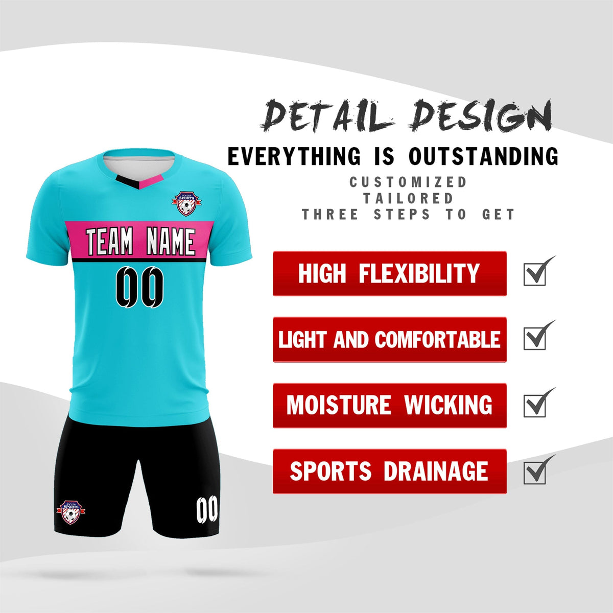 Custom Sky Blue Classic Sports Sets Soccer Shirt Jersey