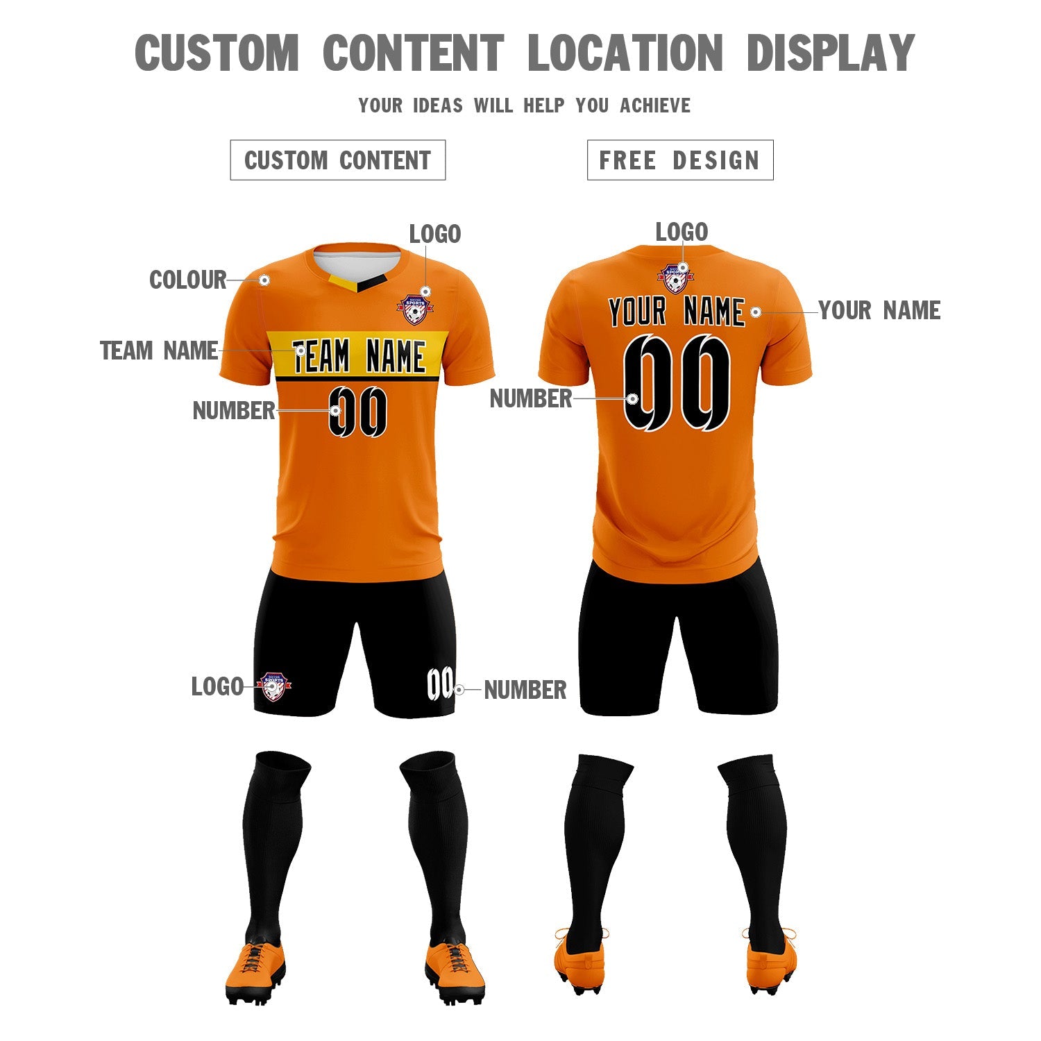 Custom Orange Classic Sports kit Football Shirt Jersey