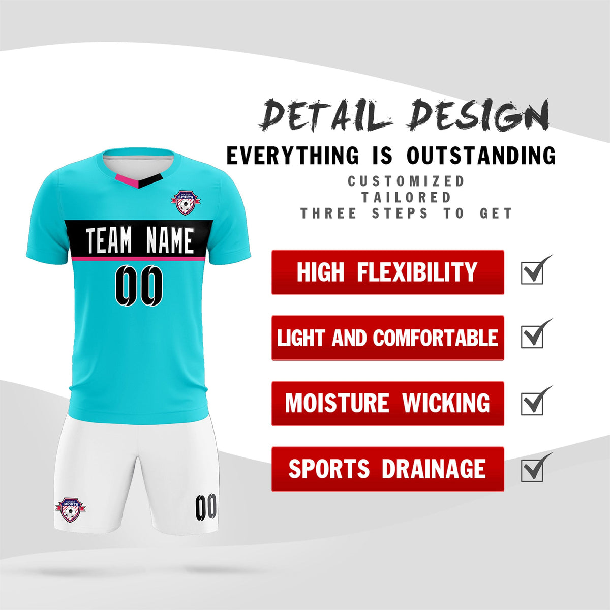 Custom Sky Blue Classic Sports Sets Soccer Shirt Jersey