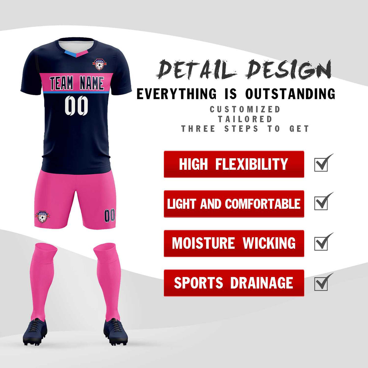 Custom Navy Classic Sports kit Football Shirt Jersey
