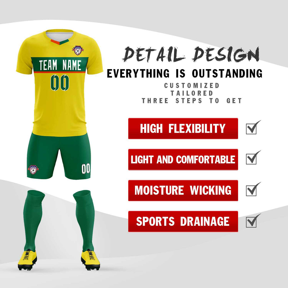 Custom Gold Classic Sports Sets Soccer Shirt Jersey