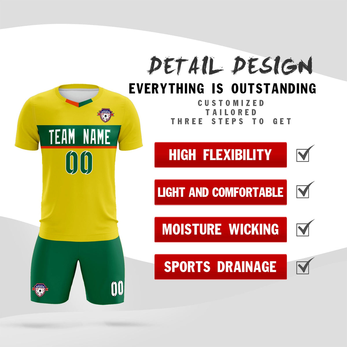 Custom Gold Classic Sports Sets Soccer Shirt Jersey